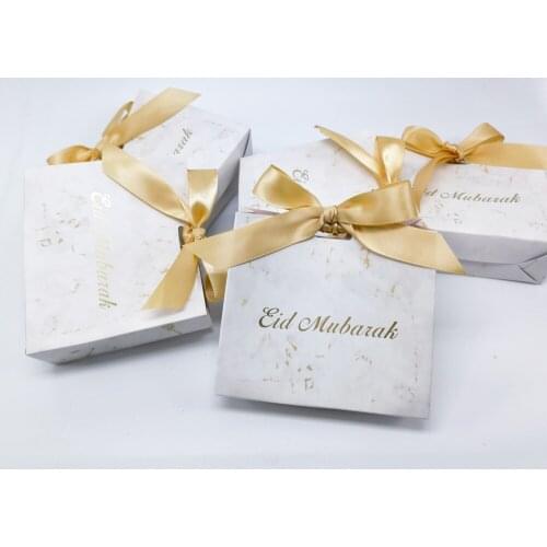 Eid Mubarak Candy Box Set Marble Paper Gift Bag ,Party Favor Gift Box, Muslim Islamic Party Supplies