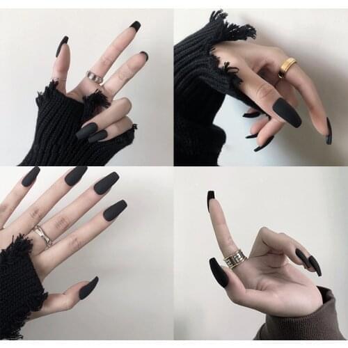 24Pcs ABS Matte Red Black White False nails with Nail extension Fingernails fake nail supplies for professionals nail salon