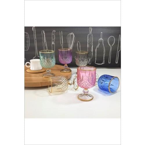 Floor standing Coffee As Cup Set Mini Goblet Cup Colorful Gold Gilded Glass Cup Coffee and Sweet Presentation Water Liquor Cup 6 pcs