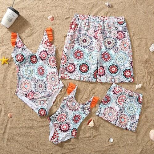 New Family Matching Swimwear Swimsuit Sling Bikini Mother And Daughter Lace One-Piece Swimming Father Son Bathing Suit