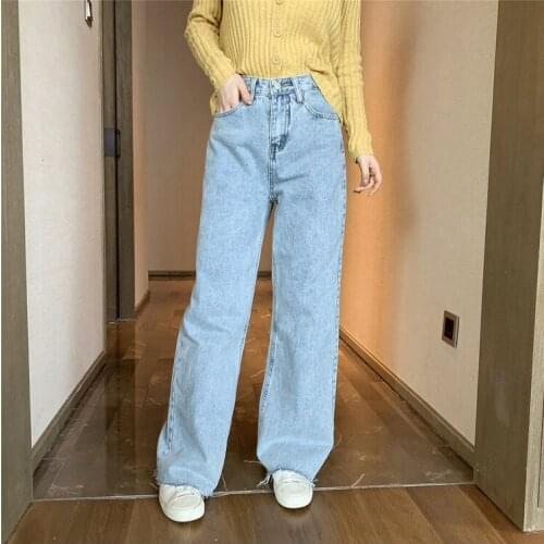 2020 spring new loose old pants Womens high waist hyuna style wide-leg jeans Straight mopping trousers