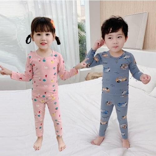 Toddler Kids Sleepwear 2021 Autumn And Winter New Cute Print Cotton Pajamas Set For Baby Girls Boys 2-8 Y Childrens Homewear