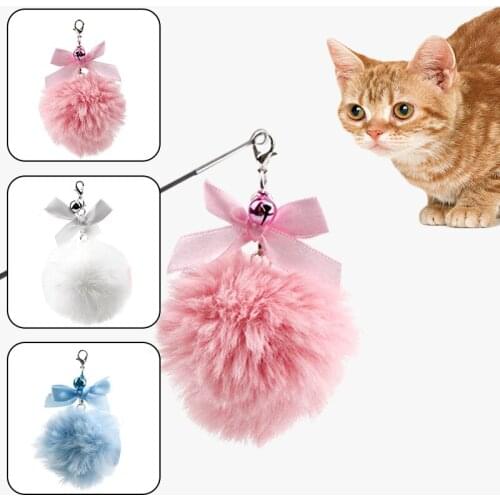 Plush Fur Ball Cat Training Educational Toy Funny Cute Cat Stick Kitten Chew Toys Grinding Claw Filled Cotton Anti Bite Fur Ball