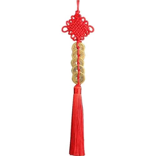 5 Coins Pendant Good Luck Hanging String Interior Feng Shui Car Decor Home Mascot Gift Ornaments Wealth Chinese Knot Tassel