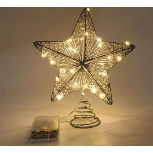 Christmas Tree Star Hanging Decor Pentagram Pendant Shiny Five-Pointed Star Tree Top Star Party Decoration with String Lights