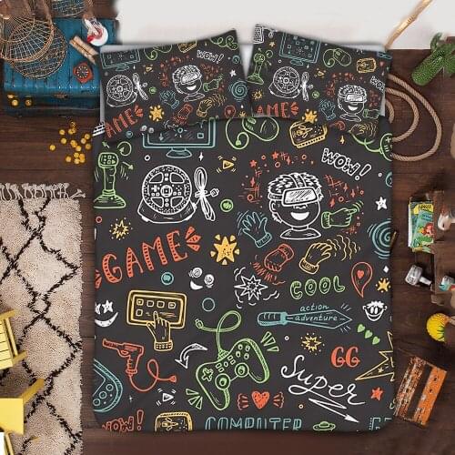 Upetstory Bed Room Cartoon Game Printed Polyester Quilt Cover Pillowcase 3Pcs Bedroom Duvet Cover Famliy Bedding Accessories