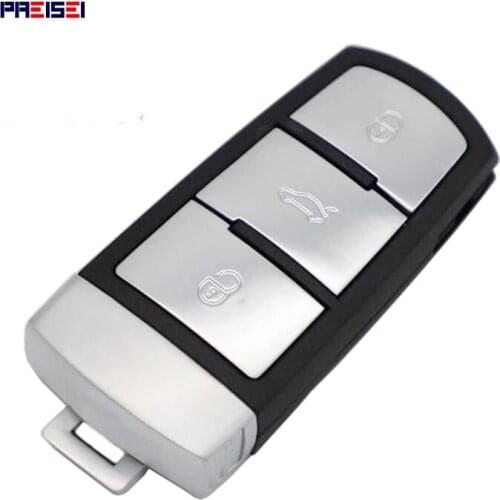 PREISEI 3 Button Car Smart Remote Key Shell Case Fob For VW Magotan Passat CC Smart Card With Auto Key Blade