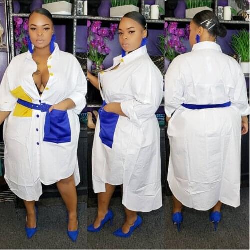 Plus Size 4xl Winter Autumn Irregular Shirt Dress Women Vintage Elegant Dresses With Pocket Long Sleeve White Loose Vestido 2021