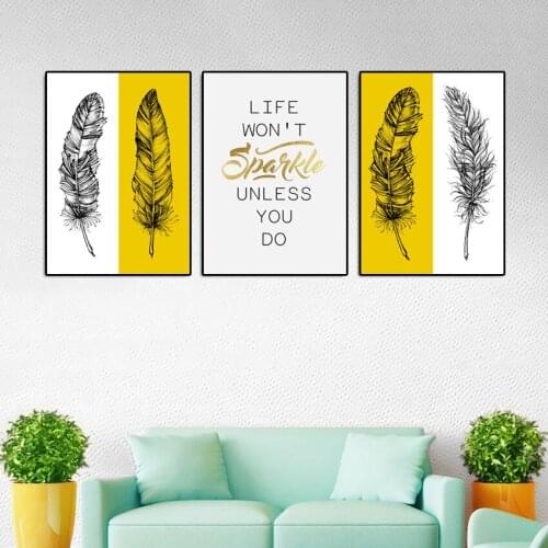 Nordic Modern Style Quote Black White Feather Canvas Painting Minimalism Posters And Prints Wall Pictures For Living Room Decor