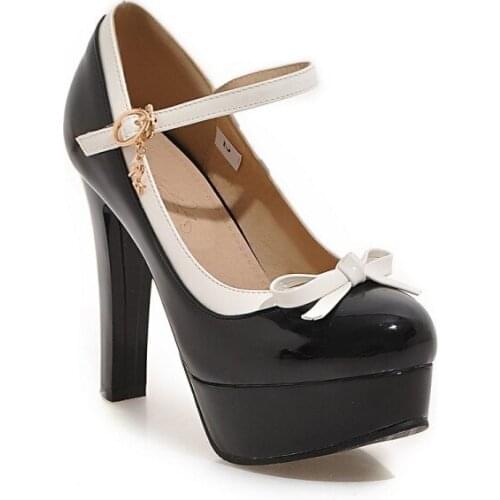 Strap shoes 2018 new spring color matching joker thick with ultra-high 43 shoes with 40-18124