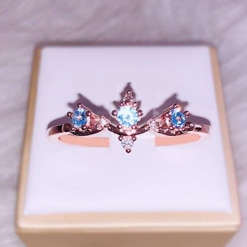 Unique Small Crown Three Blue Zircon Rings Personality Simple Jewelry Ladies Party Dinner Jewelry Fashion Exquisite Gift