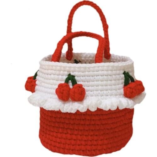 BomHCS Knitted Art Girl Strawberry Wallet Purse Bag For Women Fashion Handmade Bucket Storage