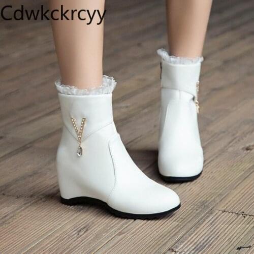 Winter The New fashion Round head Increase within Martin boots Lace sweet princess Plus velvet Keep warm High heel Women boots