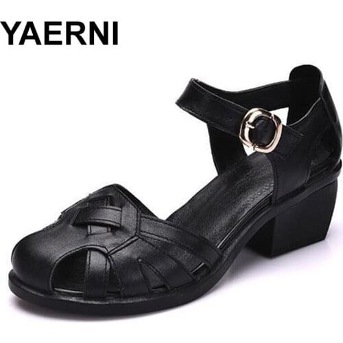 YAERNI Hollow Female New Summer Genuine Leather Sandals Women Shoes E509