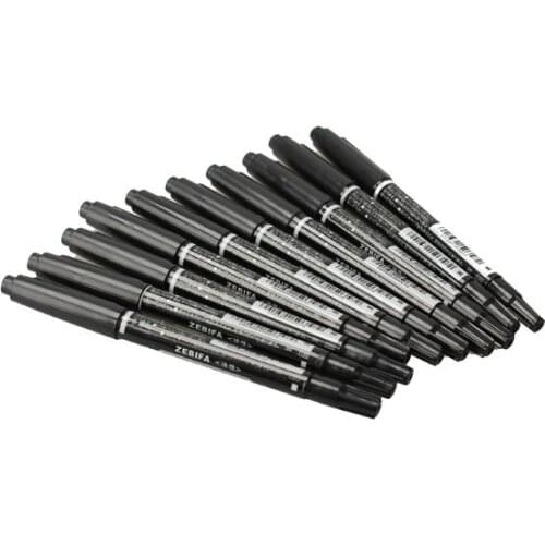 10pcs Markers Pen Black Double Head Permanent Ink Waterproof Pen Liner Art Pen Drawing Stationery Office Supplies Marker