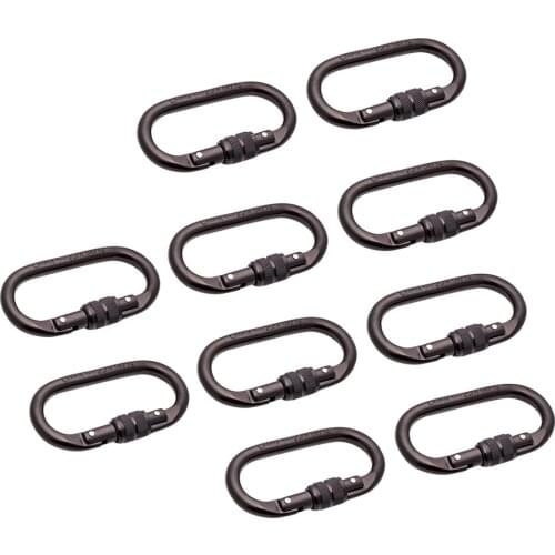 10 Pieces Oval Shape 25KN Screw Lock Carabiner Hook Rock Climbing Rappelling Rock Climbing Hiking Exploring Rappelling Rescue