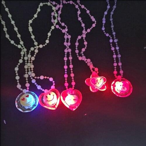 15pcs/lot Flashing/Light up/Glow Party Led Cartoon Love Smiley Necklace Rave Christmas Toys Party Glow Wedding Decor Hot Sale