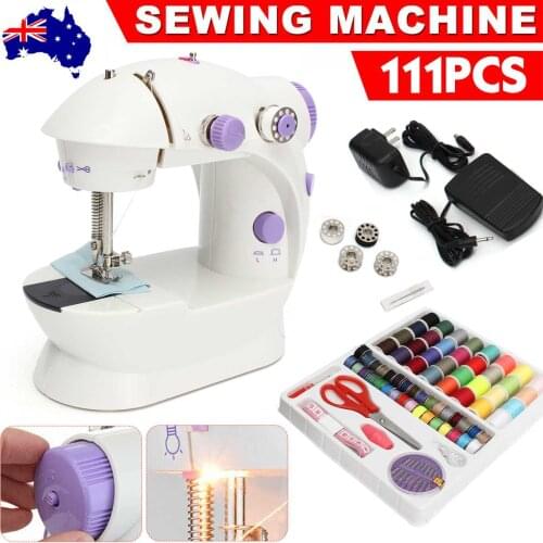 2mm Stitch Electric Sewing Machine Mini Portable Household Night Light Foot Pedal Straight Line Hand Table Two Thread Kit