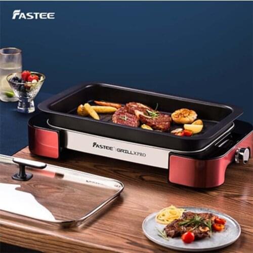 220V 2 IN 1 Electric Hot Pot Cooker BBQ Grill Multifunctional Electric BBQ Grill Non Stick Plate Barbecue Pan Hot Pot