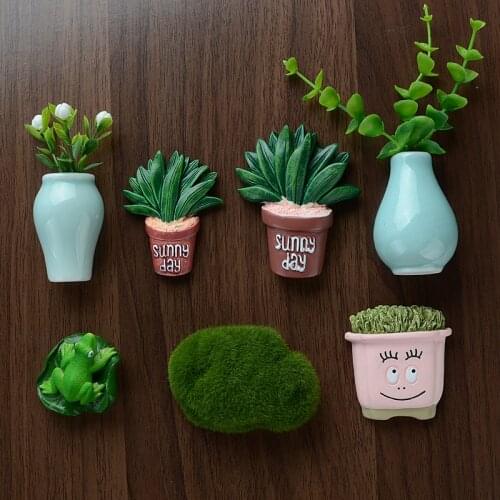 3D Cute Cartoon Korean Refrigerator Magnetic Stickers Tropical Plant Cactus Vase Refrigerator Magnet Kitchen Home Decoraion