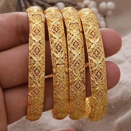 4Pcs/lot Dubai Bangles Ethiopian Gold Color Bangles For Women Dubai Bride Wedding Bracelet African Arab Jewelry Middle East