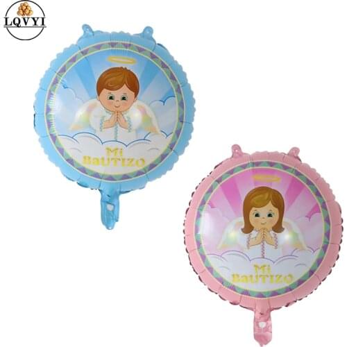 50pcs babys baptism happy christening baby shower party decoration balloon pink blue cross my baptism god bless printed balloon