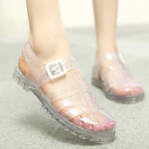 Akexiya 2021 Women Jelly Shoes Ladys Garden Shoes Beach Sandals Slippers Summer Comfortable Bling Silver Black Shoes Plus Size