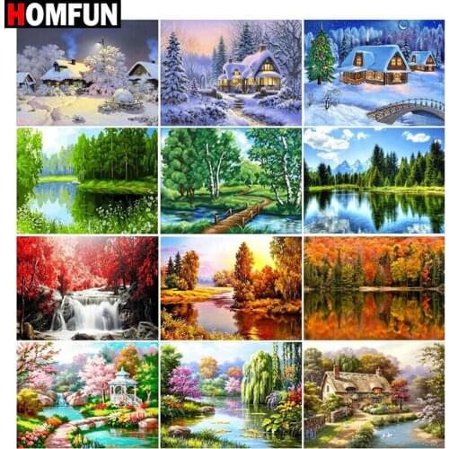HOMFUN Full Square/Round Drill 5D DIY Diamond Painting "House landscape map" Embroidery Cross Stitch 5D Home Decor Gift