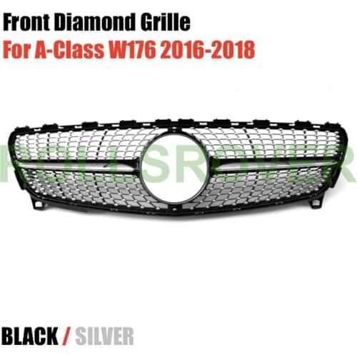 ROLLSROVER Front Bumper Diamond Grille Grill For A-Class W176 2016-2018 Black Silver