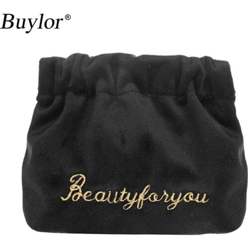 Buylor Velvet Cosmetic Bag Girl Mini Lipstick Bag Lady Cosmetic Storage Bag Letter Embroidery Velvet Coin Purse