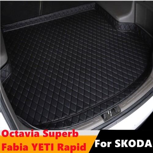 Sinjayer High Side Car Trunk Mat AUTO Tail Boot Luggage Pad Carpet Fit For SKODA Octavia Superb Fabia YETI Rapid 2007 2008-2020