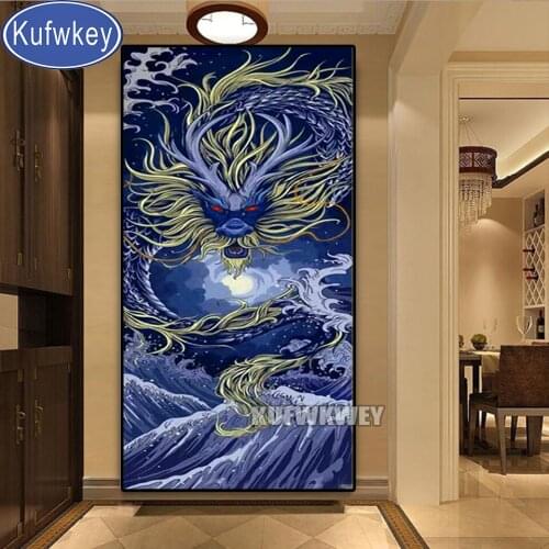 Large Size 5D Diy diamond painting Blue Sea Japanese Dragon Diamond Mosaic Rhinestone Embroidery cross stitch Home Art Gift