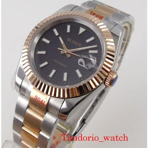 36mm Two Tone Rose Gold Plated Fluted Bezel Sapphire Glass Calendar Luminous DG MIYOTA 8215 Movement Oyster 904L Bracelet
