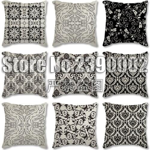 Black Flowers Pattern Cushion Cover Print Sofa Pillow Cases Bedroom Home Decor Car Office 45x45cm Throw Pillowcase Linen Cushion