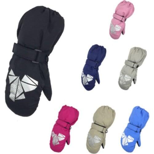 Children Winter Warm Gloves Boys Girls Geometric Print Thick Mittens Windproof Waterproof Outdoor Ski Glove