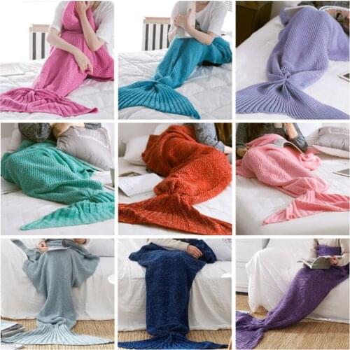 Home Mermaid Tail Knitted Blanket Warm and Comfortable Portable Travel Blanket Summer Nap Air Conditioner Quilt Gift