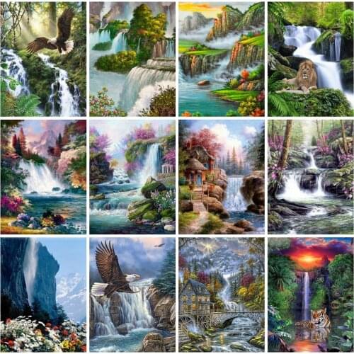 EverShine Diamond Embroidery Waterfall Cross Stitch Diamond Painting Scenery Rhinestones Mosaic Art Kits Mountain Home Decor
