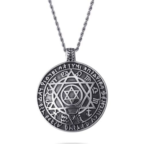 European and American retro fashion six-pointed star pendant titanium steel round trend mens