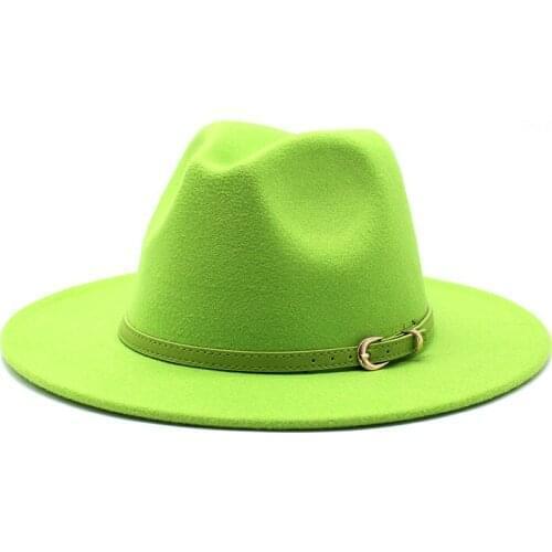 56-60CM All-match Wide Brim Fedora Hat For Women Solid Color Wool Felt Hat For Men Autumn Winter Panama Gamble white Jazz Cap