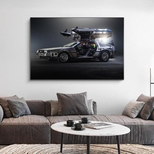 Movies Back to the Future Delorean Time Machine Car Art Canvas Print Painting Living Room Wall Picture Home Decoration Poster