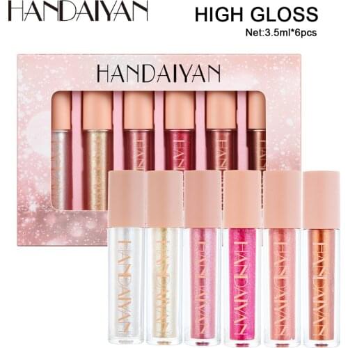 HANDAIYAN 6Pcs/Set Gift Pack Pearl Lip Gloss Set Long-Lasting Lip Glaze Liquid Lipstick Makeup Kit Cosmetics lip plumper gloss