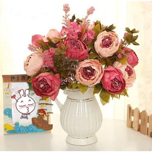 Wholesale-1pcs Bouquet Artificial Peony Silk Flowers Fake Leaf Home Wedding Party Decoration