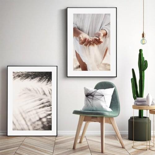 Canvas Painting Woman Beach Shells Sand Leaves Landscape Scandinavian Fashion Poster Modern Living Room Decor Picture Wall Art