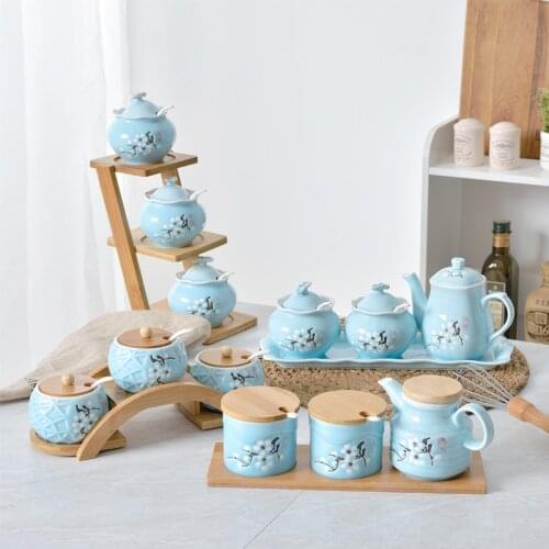 Ceramic seasoning jar 3pcs-set condiment bottle spice jar pepper salt shaker set household seasoning organizer spice container