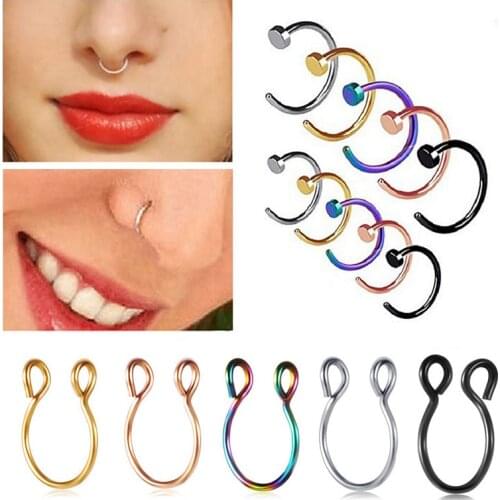 1 Piece Medical Steel Fake Nose Ring Labret Lip Ring C Clip lip Piercing Helix Piercing Tragus Faux Nose Rings Hoop 0.8x8mm