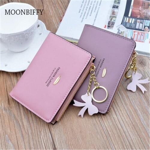 Wallet Short Zipper Wallet Female Student Korean Soft Leather Leaf Tassels Fashion Coin Purse Card Holder Zip Coin Pouch