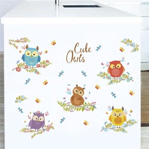 Colorful Cute Owls Tree Branch Wall Sticker For Kids Rooms Wall Decals Art Home Decor Mural Children Room Decal Home Decoration