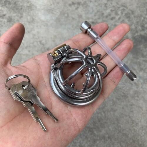 Small Male Chastity Cage With Penis Plug Urethral Catheter Cb6000 BDSM Bondage Sex Toys Shop 18+ Short Cock Lock Nub Penis Ring