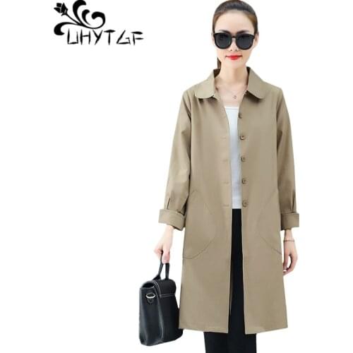 UHYTGF Fashion Female spring autumn windbreaker coats Single breasted plus size trench coat for women Casual thin outerwear 1334