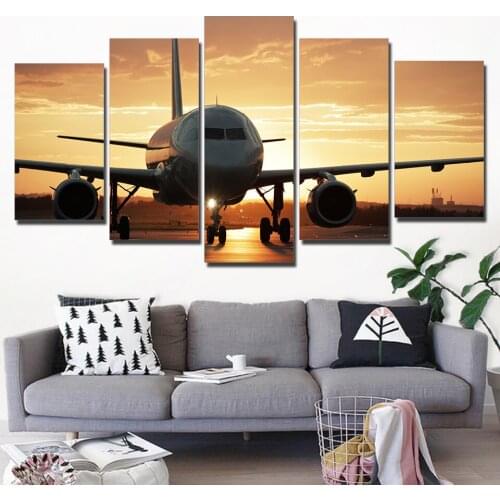 HD Prints Modular Canvas Painting Frame For Living Room Poster 5 Pieces Retro Airplane Sunset View Pictures Wall Art Home Decor